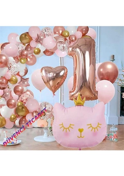 Kız Çocuklarına Özel Kedi Folyolu Balon Zincir Set