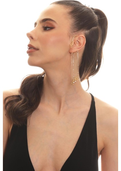 Kadın Altın Renk Lak Kaplama Sallantılı Yıldız Charm Earcuff&kıkırdak Küpe fiyatları