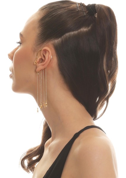 Kadın Altın Renk Lak Kaplama Sallantılı Yıldız Charm Earcuff&kıkırdak Küpe modelleri