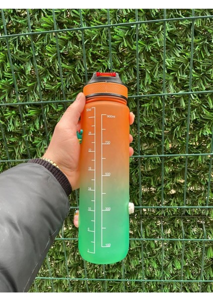 1000 ml Orange Motivasyonel Pipetli Su Matarası Tritan Spor Su Şişesi Bpa Içermez ( Sticker Hediye )