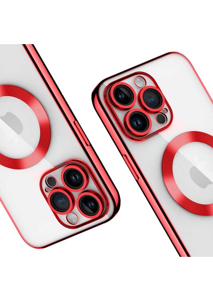 iPhone 14 Pro Max Kılıf Magsafe Özellikli Metal Lazer Silikon Kapak