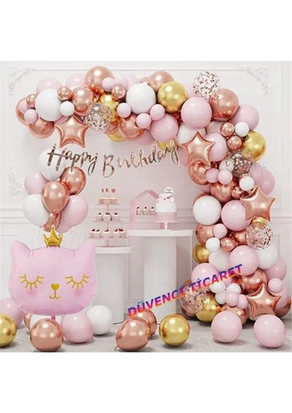 Kız Çocuklarına Özel Kedi Folyolu Balon Zincir Set