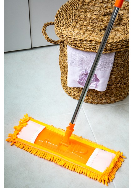 Turuncu Makarna Mop Paspas Takımı Metal Sap ve Palet Mop Aparatı