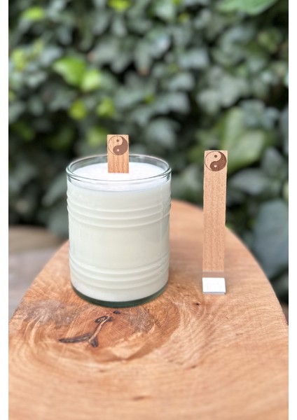 Ahşap Mum Fitili (Yin Yang Desenli) + Yapışkanlı Sehpa - 10 Adet