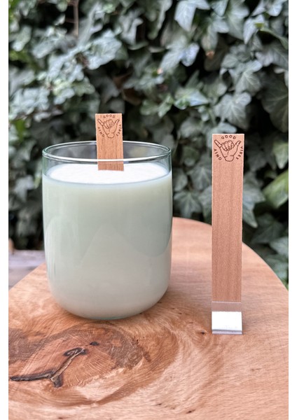 Ahşap Mum Fitili ( Only Good Vibes Yazılı Fitil ) + Yapışkanlı Sehpa - 10 Adet
