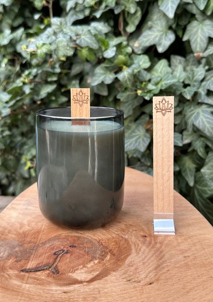 Ahşap Mum Fitili ( Lotus Çiçeği Desenli ) + Yapışkanlı Sehpa - 10 Adet