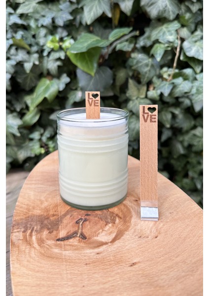 Ahşap Mum Fitili ( Love Desenli Fitil ) + Yapışkanlı Sehpa - 10 Adet