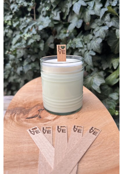 Ahşap Mum Fitili ( Love Desenli Fitil ) + Yapışkanlı Sehpa - 10 Adet modelleri