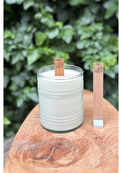 Ahşap Mum Fitili (Kova Burcu Model-1 Desenli) + Yapışkanlı Sehpa - 10 Adet