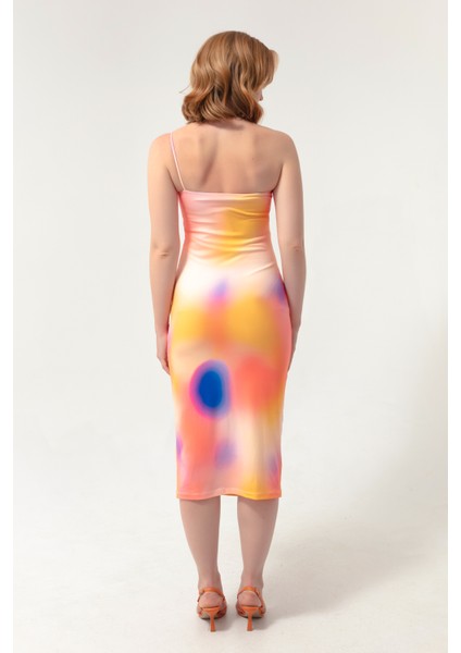 Kadın Turuncu Batik Desen Tek Kollu Elbise indirimleri