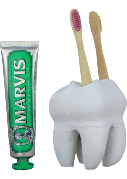 Diş Fırçalığı Tezgah Üstü Beyaz Renk Diş Fırçası Standı Diş Şekilli Model