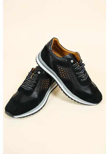 Süet Ve Cilt Garnili Bağcıklı Erkek Casual Ay