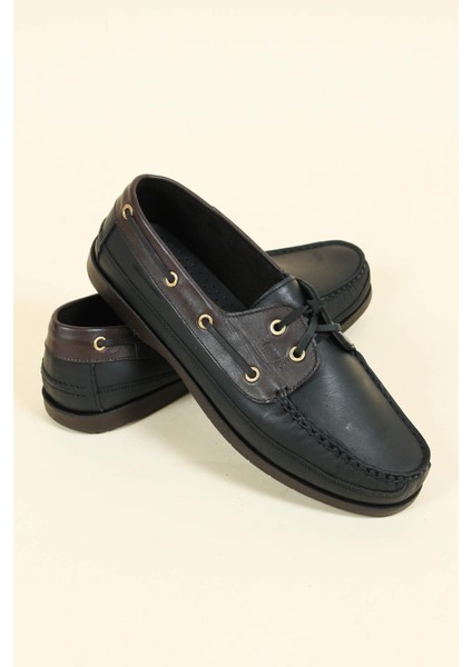 Bağcıklı Saraçlı Erkek Marine Ayakkabı SİYAH