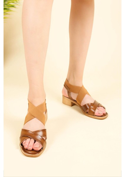 Çapraz Lastikli Kadın Sandalet Taba modelleri