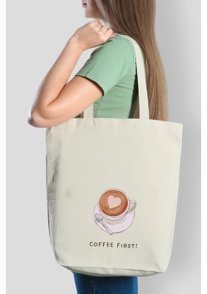 Kanvas Omuz Çantası Caffe First Tasarımlı