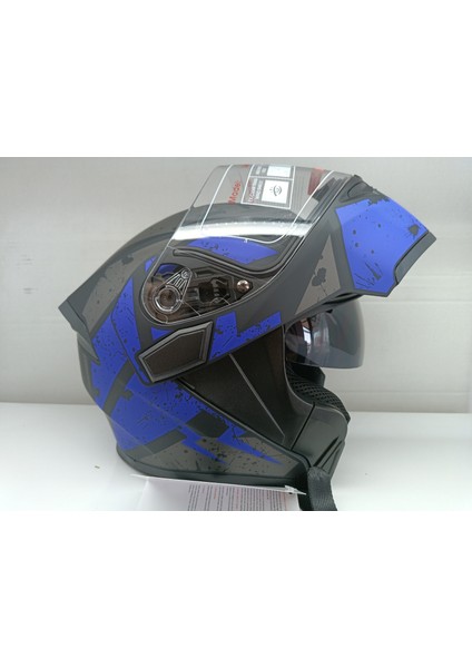 Jekai Jk-21 902 Model Güneş Vizörlü Çenededen Açılır Kask - Siyah-Mavi fırsatları