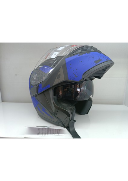 Jekai Jk-21 902 Model Güneş Vizörlü Çenededen Açılır Kask - Siyah-Mavi indirimleri
