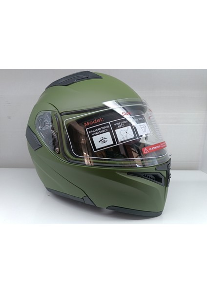 Jekai Jk-21 902 Model Güneş Vizörlü Çenededen Açılır Kask - Haki Yeşil
