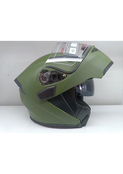 Jekai Jk-21 902 Model Güneş Vizörlü Çenededen Açılır Kask - Haki Yeşil