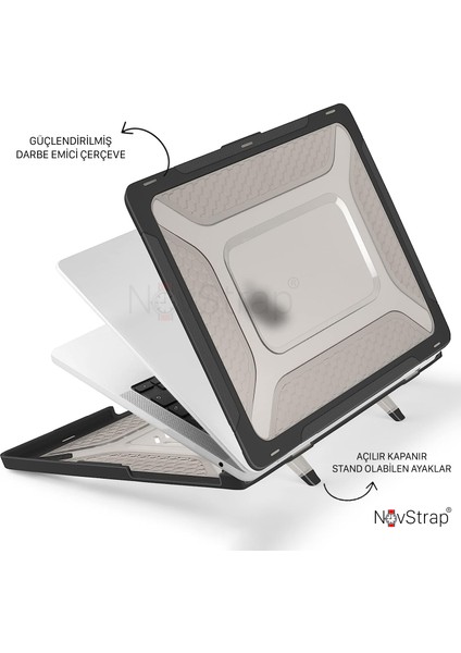 Novstrap Apple MacBook Air M1 Çip A2337 A1932 A2179 13.3 Uyumlu Kılıf Armor Zırh Kılıf Standlı Kapak