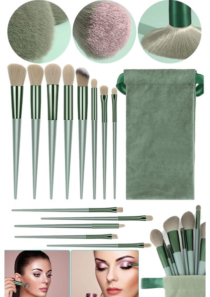 13 Parça Rose Yeşil Taşınabilir Kılıflı Lüx Makyaj Güzellik Seti