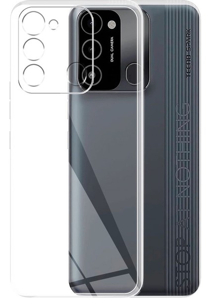 Tecno Spark 8c Kılıf Kamera Korumalı Silikon Şeffaf + Ekran Koruyucu