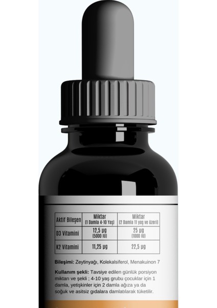 Vitamin D3K2 Damla İçeren Takviye Edici Gıda 3 Adet x 20 ml