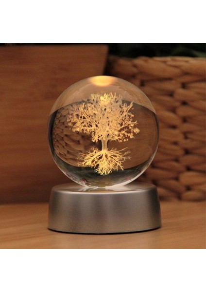 Renk Değiştiren Işıklı Tree Of Life Temalı Cam Küre 8cm