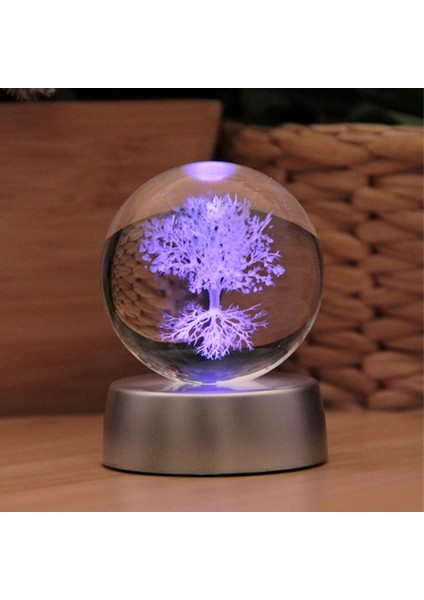 Keyfim Shop Renk Değiştiren Işıklı Tree Of Life Temalı Cam Küre 6cm ve Lotus Kolye Hediyeli