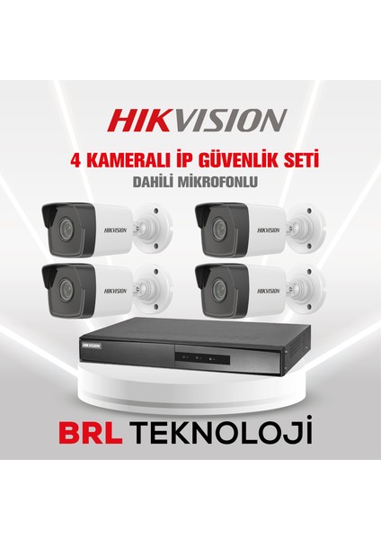 4 Kameralı 2 Mp Ip Güvenlik Kamera Seti (Dahili Mikrofonlu)