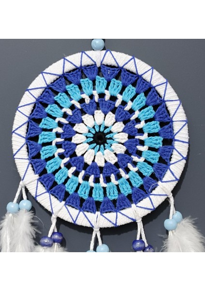 Nazar Boncuğu Desenli Bol Kuş Tüylü Beyaz Renk Dream Catcher El Yapımı Duvar Dekoru modelleri