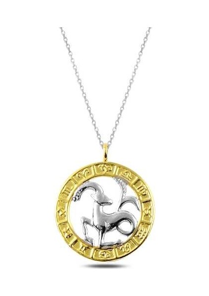 925 Ayar Gümüş Gold Oğlak Burcu Gümüş Kolye