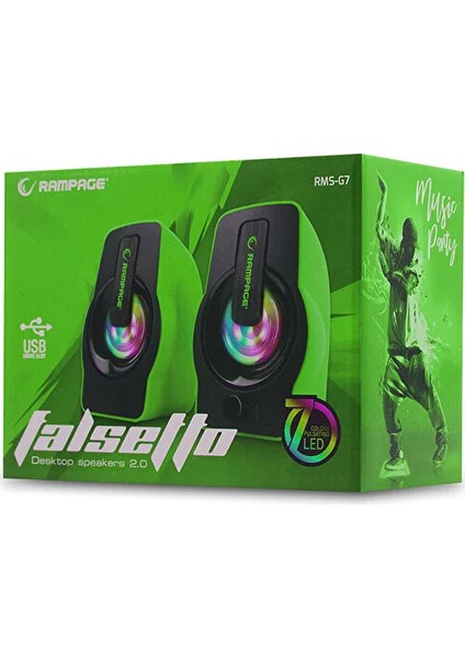 Rampage Rms-G7 Falsetto 2.0 6 Watt 50Hz-20KHz Yeşil Multimedia 5V USB Speaker