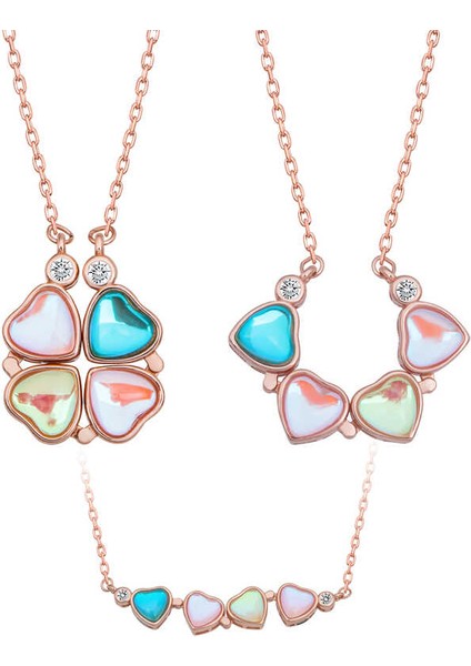 925 Ayar Gümüş Rose Renkli Açılabilen Yonca Kadın Gümüş Kolye fırsatları