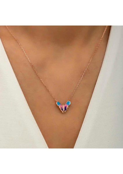 925 Ayar Gümüş Rose Minimal Kelebek Kadın Gümüş Kolye fırsatları