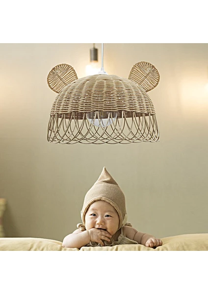 Belkıs Rattan Bambu Rattan Hasır Rafya Jüt Ip Sarkıt Avize 35 cm Tavşan Kulak Çocuk Bebek Odası