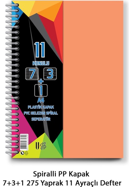 Spiralli Pp Kapak 7+3+1 275 Yaprak 11 Ayraçlı Defter