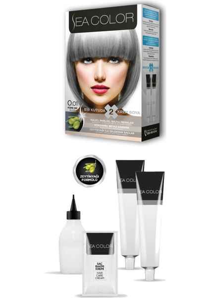 2x2 Tüp Krem Saç Boyası Seti Füme Gri No:0.01