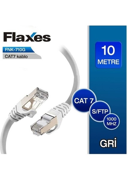 Flaxes FNK-710G 10 M. Cat 7 S/ftp Patch Kablosu, Gri