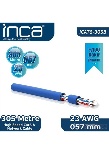 Inca %100 Bakır 305 Metre High Speed Cat6 Network Kablosu (ICAT-305B) fiyatları