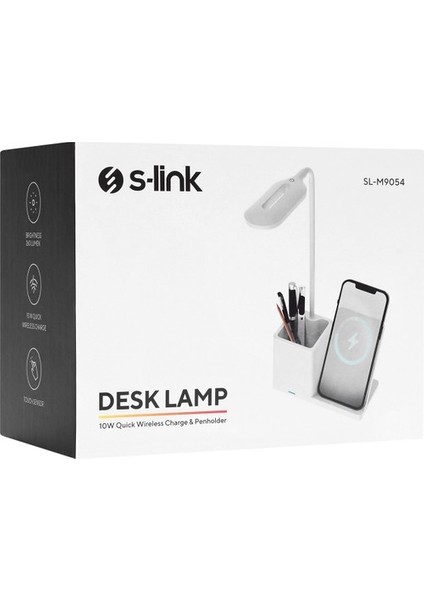 S-Link SL-M9054 Beyaz Typec 10W Kablosuz Şarj Cihazı Kalemlikli Masa Lambası fırsatları