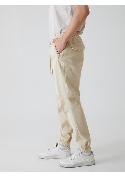 Erkek Slim Fit Jogger Bel Bej Pantolon