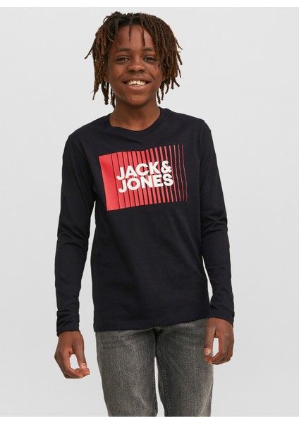 Baskılı Siyah Erkek Çocuk T-Shirt Jjecorp Logo Tee Play Ls O-Neck Noo indirimleri