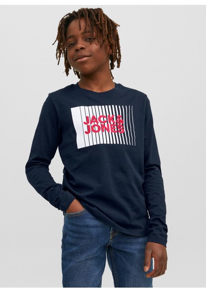 Baskılı Lacivert Erkek Çocuk T-Shirt Jjecorp Logo Tee Play Ls O-Neck Noo