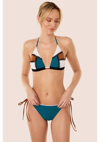 3413 Yeşil Nakış Işlemeli Bikini Takımı