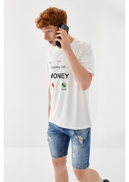 Money Boykot Baskılı Bisiklet Yaka Regular Fit Tişört Ekru fiyatları