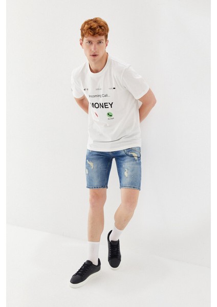 Money Boykot Baskılı Bisiklet Yaka Regular Fit Tişört Ekru fırsatları