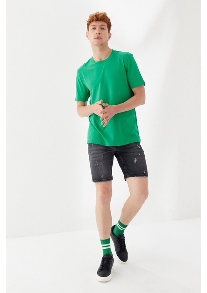 Attitude Motivated Baskılı Bisiklet Yaka Regular Fit Tişört Benetton Yeşili fiyatları