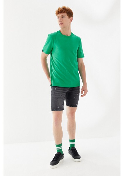 Attitude Motivated Baskılı Bisiklet Yaka Regular Fit Tişört Benetton Yeşili modelleri