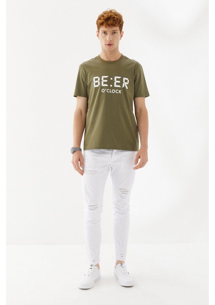 Beer Oclock Baskılı Bisiklet Yaka Regular Fit Tişört Haki fiyatları